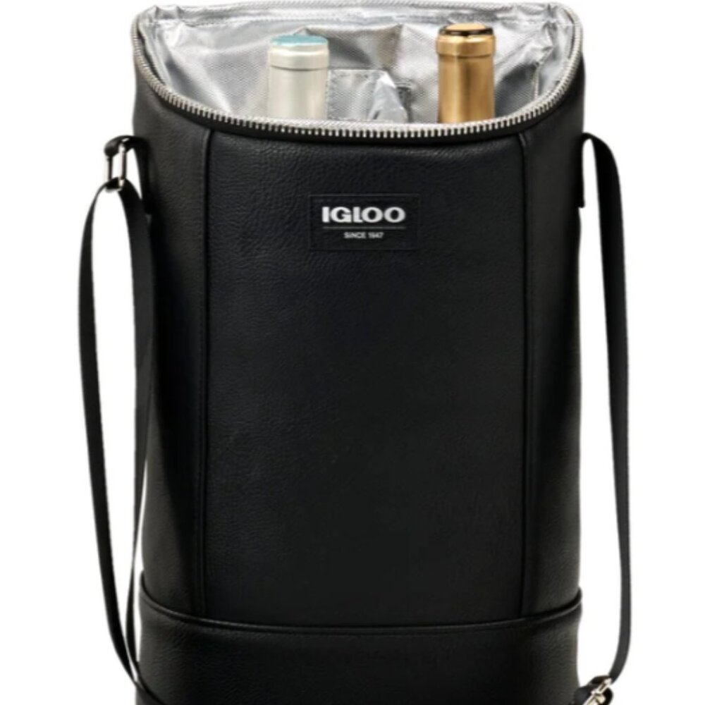Igloo Luxe Insulated Beverage Tote Vegan Leather Cooler Bag Black
